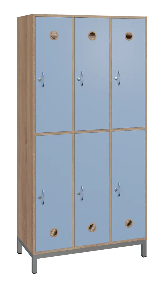 SBS-2233 šatní skříň 6-boxová, 1800x900x400 mm, kovové nohy, korpus dub bardolino, dvířka blankyt